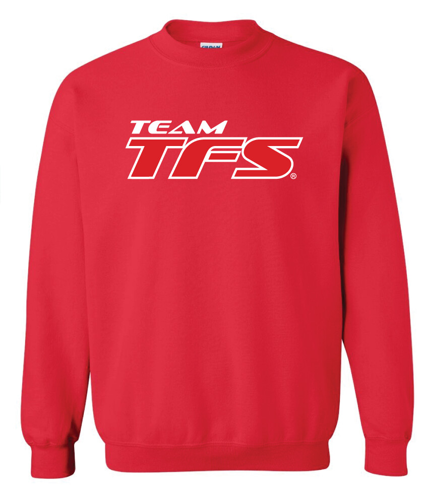 Team TFS - Crew Sweatshirt, Design Color: Red / White, Design Size: Big Logo, Garment Color: Red