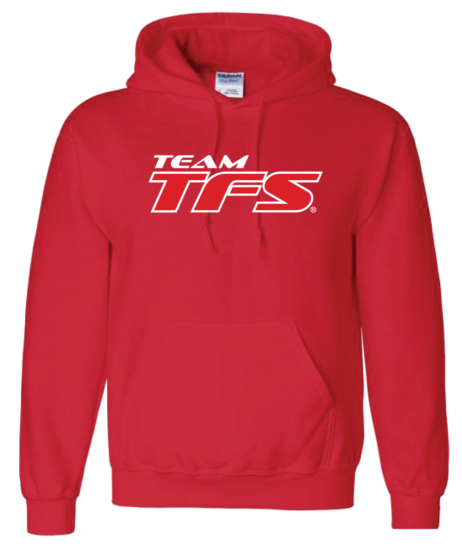 Team TFS - Hoodie, Design Color: Red / White, Design Size: Big Logo, Garment Color: Red