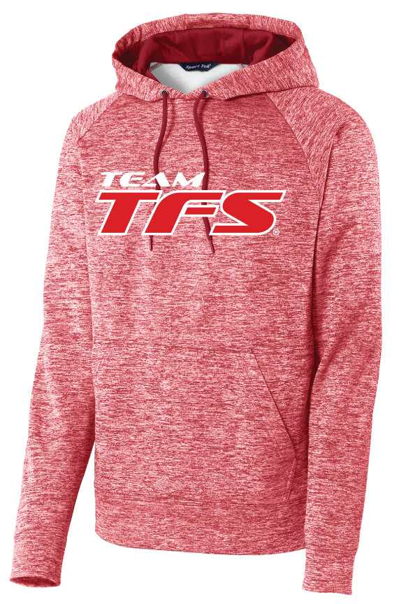 Team TFS - Electric Dri-Fit Hoodie, Design Color: Red / White, Design Size: Big Logo, Garment Color: Red