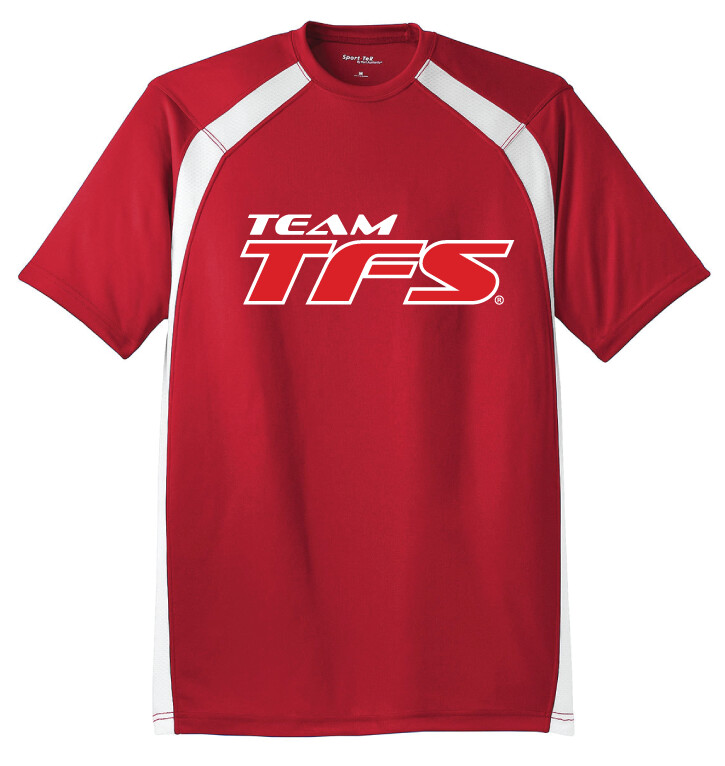 Team TFS - DryZone Crew SS, Design Color: Red / White, Design Size: Big Logo, Garment Color: Red