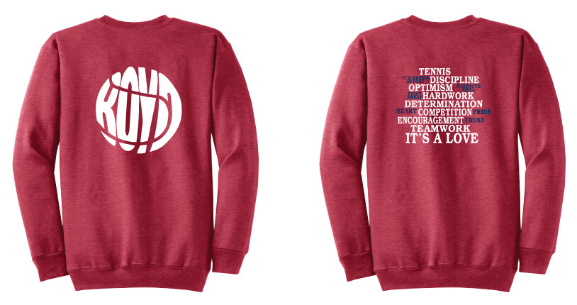 2020-21 Tennis It's A Love Fan Wear - Crew Sweatshirt, Color: Heather Red