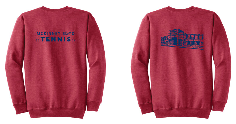 Tennis Simple w/ School Fan Wear - Crew Sweatshirt, Color: Heather Red