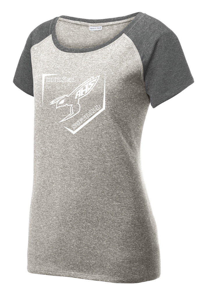 Hornet Fan Wear - Ladies Heather Scoop Neck, Sport: Mean Hornet - 2022 Season, Color: Grey / Graphite