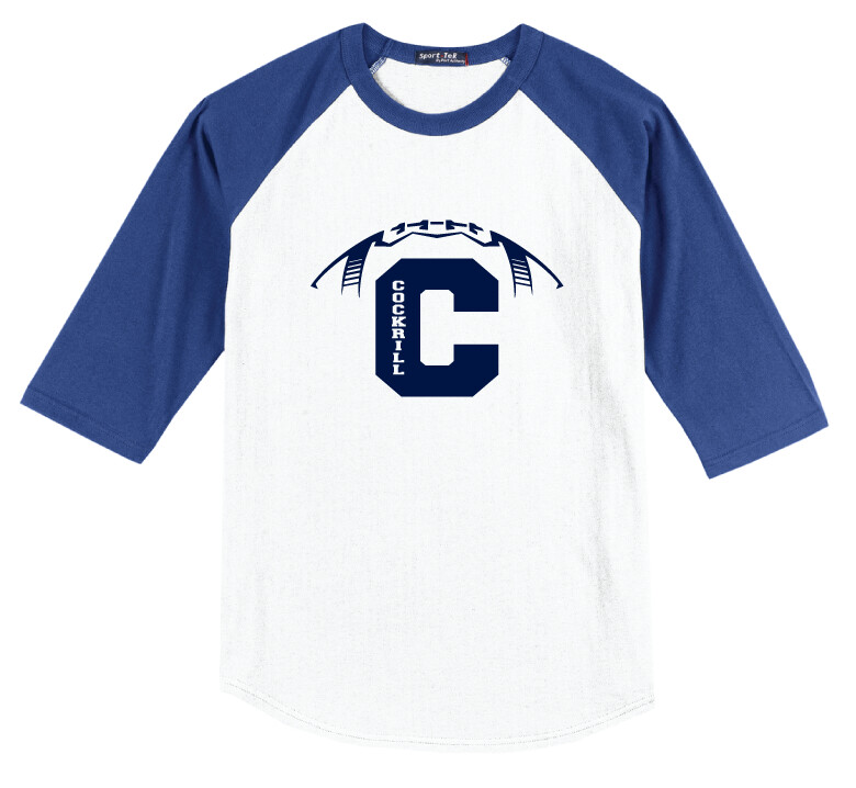 Cockrill Football - Raglan Baseball, Garment Color: White / Royal