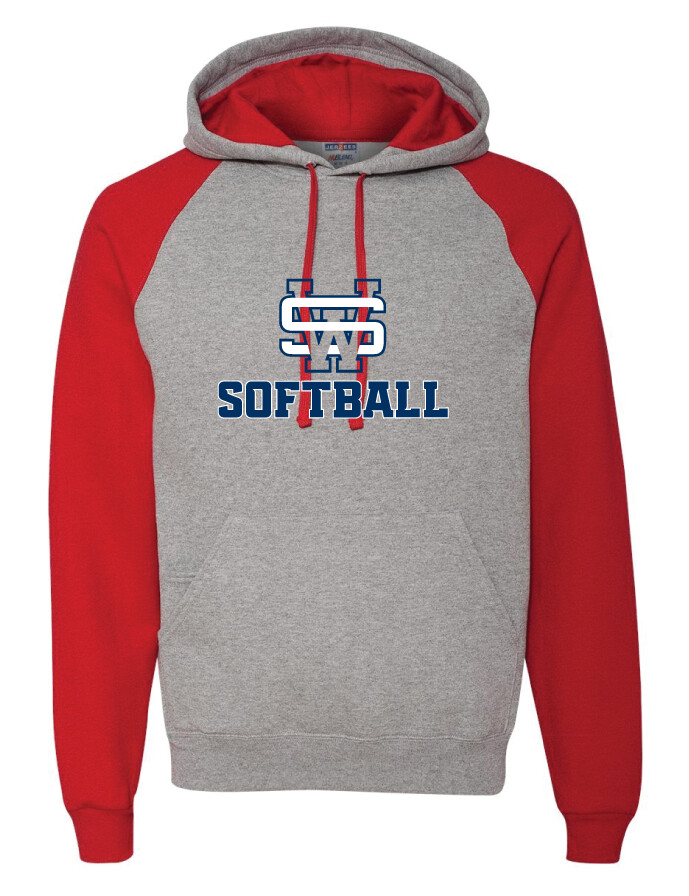 SW Softball - Raglan Hoodie, Color: Grey / Red