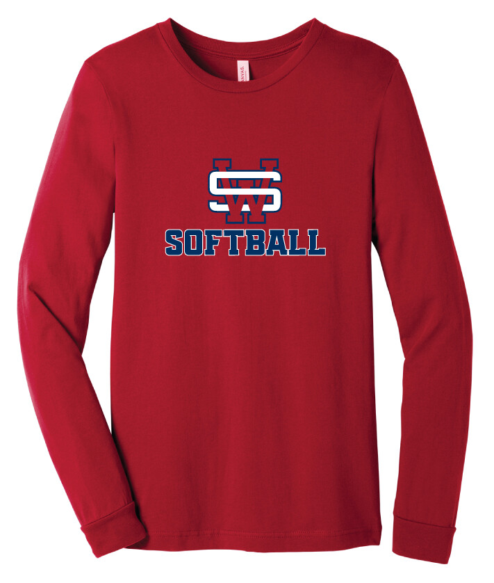 SW Softball - Bella+Canvas Long Sleeve, Color: Red