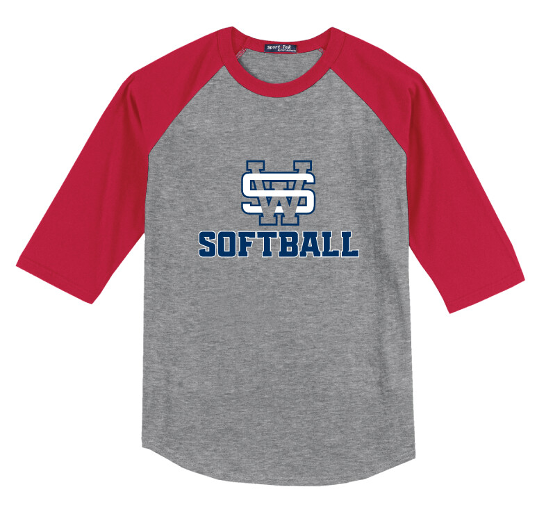 SW Softball - Raglan Baseball, Color: Grey / Red