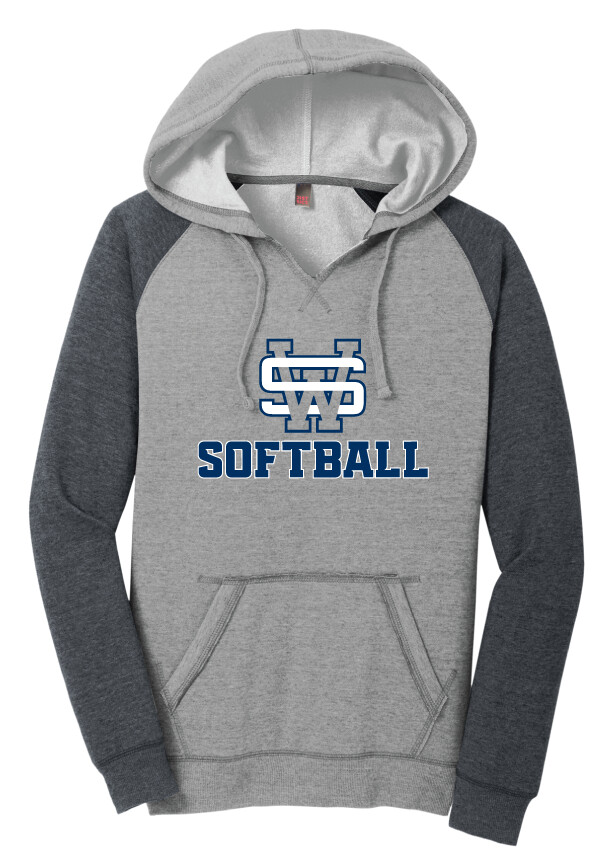 SW Softball - Ladies Raglan Hoodie, Color: Heather Grey