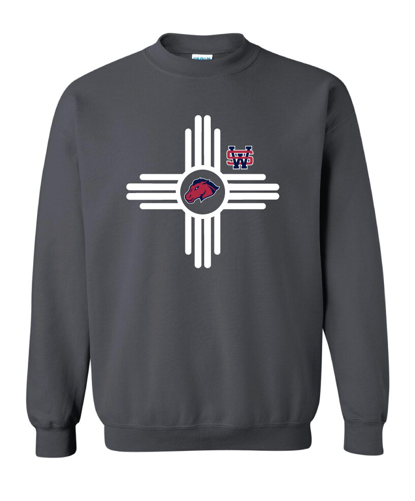 Zia Mustang - Crew Sweatshirt, Color: Charcoal