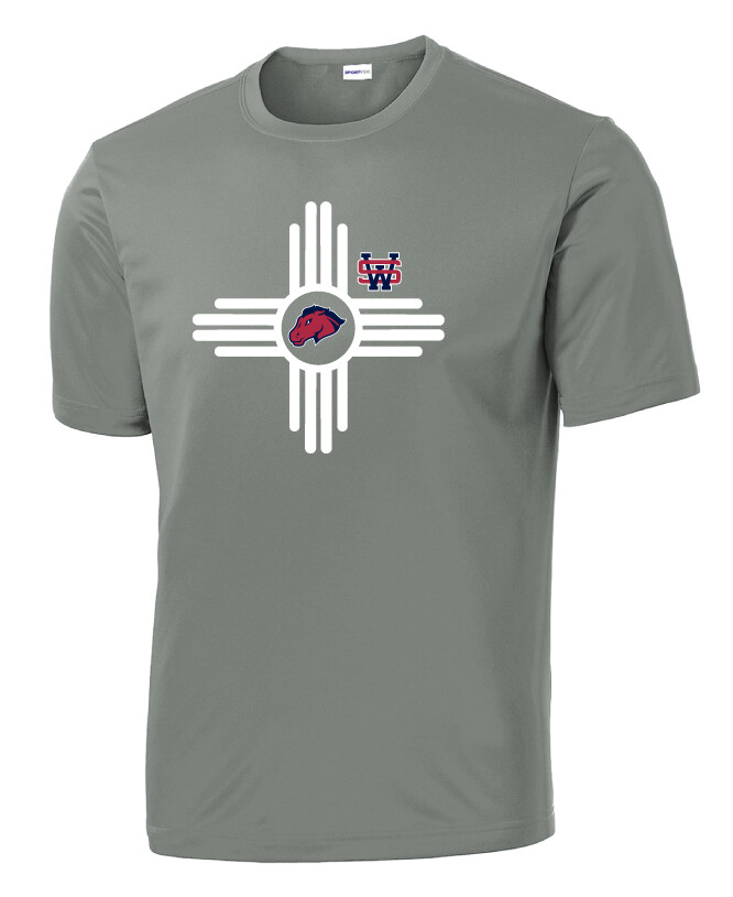 Zia Mustang - Dri-Fit Short Sleeve, Color: Grey Concrete
