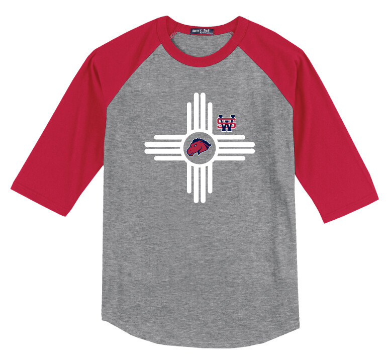 Zia Mustang - Raglan Baseball, Color: Grey / Red