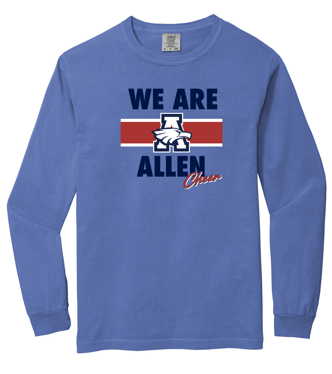 Cheer GEAR - We Are Allen - Comfort Colors Long Sleeve, Garment Color: Flo Blue