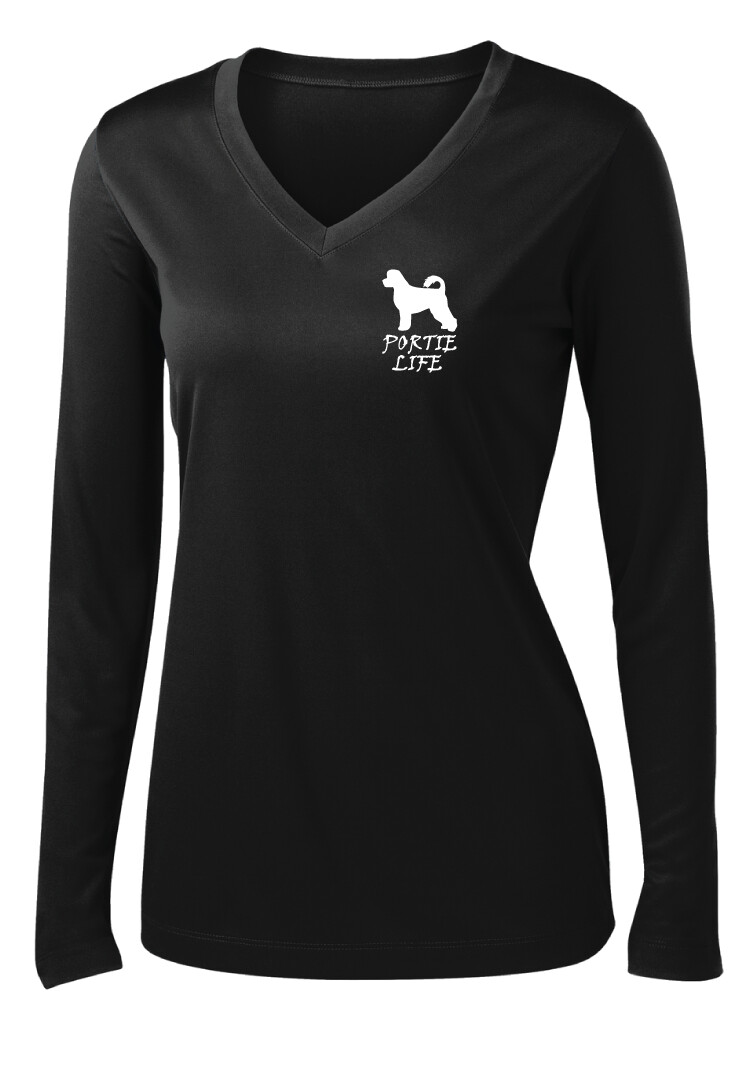 USSPWDC - Portie Life - Ladies Dri-Fit V-Neck Long Sleeve, Garment Color: Black