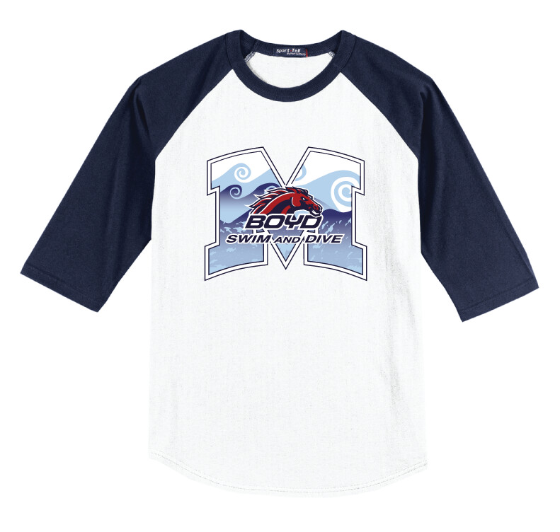 Boyd Swim &amp; Dive - M Waves - Raglan Baseball, Color: White / Navy