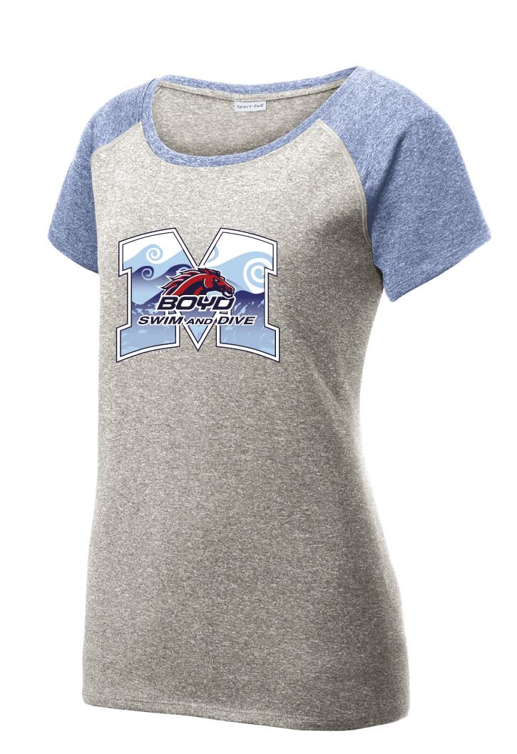 Boyd Swim &amp; Dive - M Waves - Ladies Heather Scoop Neck, Color: Grey / Navy