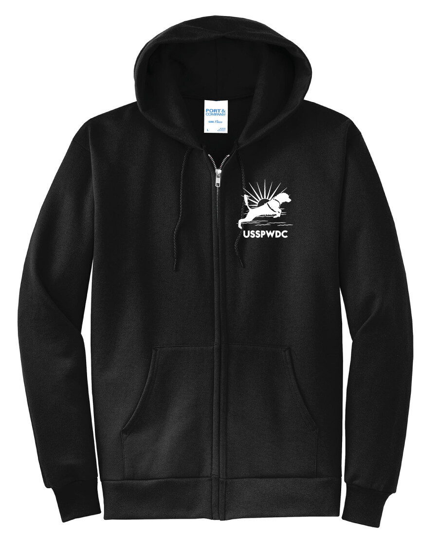 USSPWDC - Sunrise Dog - Unisex Zipper Hoodie, Garment Color: Black