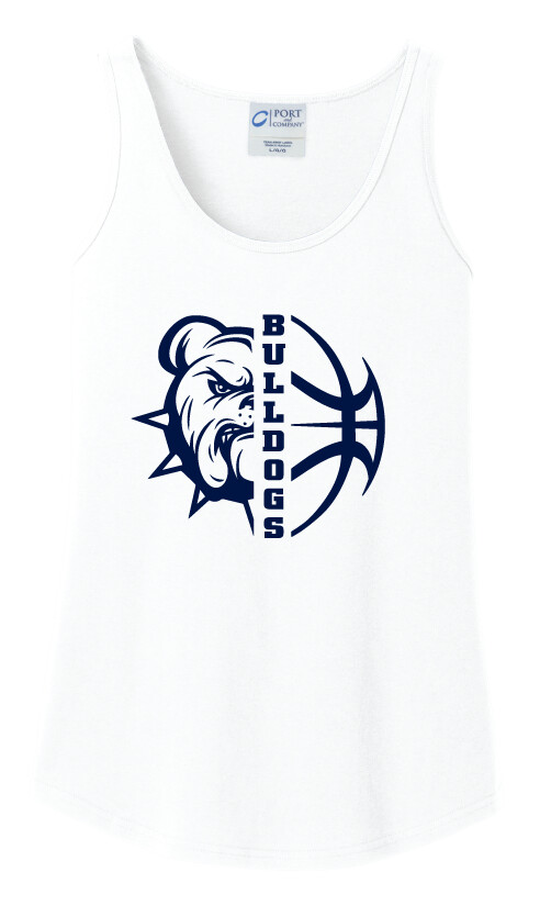 North Girls Basketball - Half Bulldog - Ladies Cotton Tank, Garment Color: White