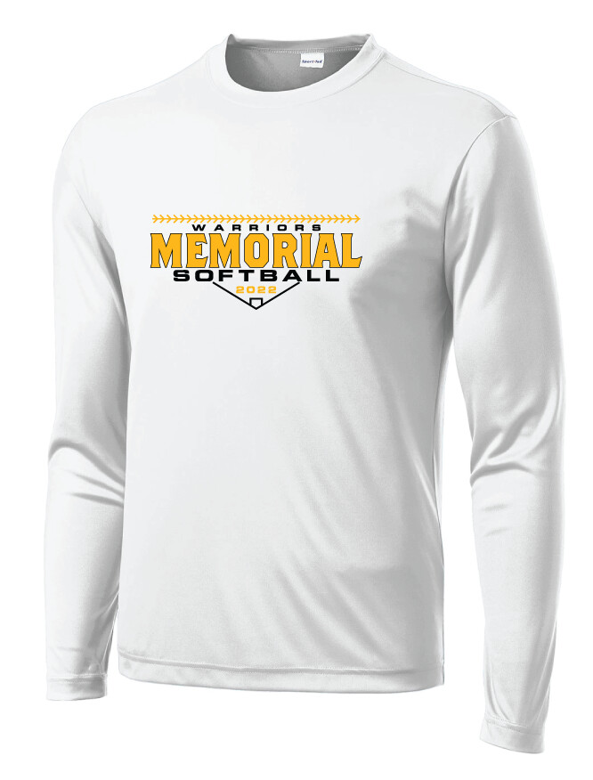 Memorial Softball - Block Design - Dri-Fit Long Sleeve, Garment Color: White