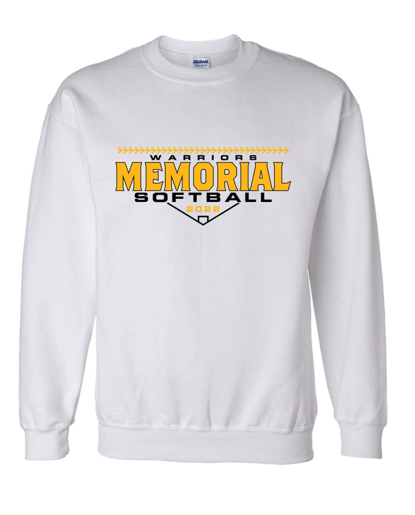 Memorial Softball - Block Design - Crew Sweatshirt, Garment Color: White