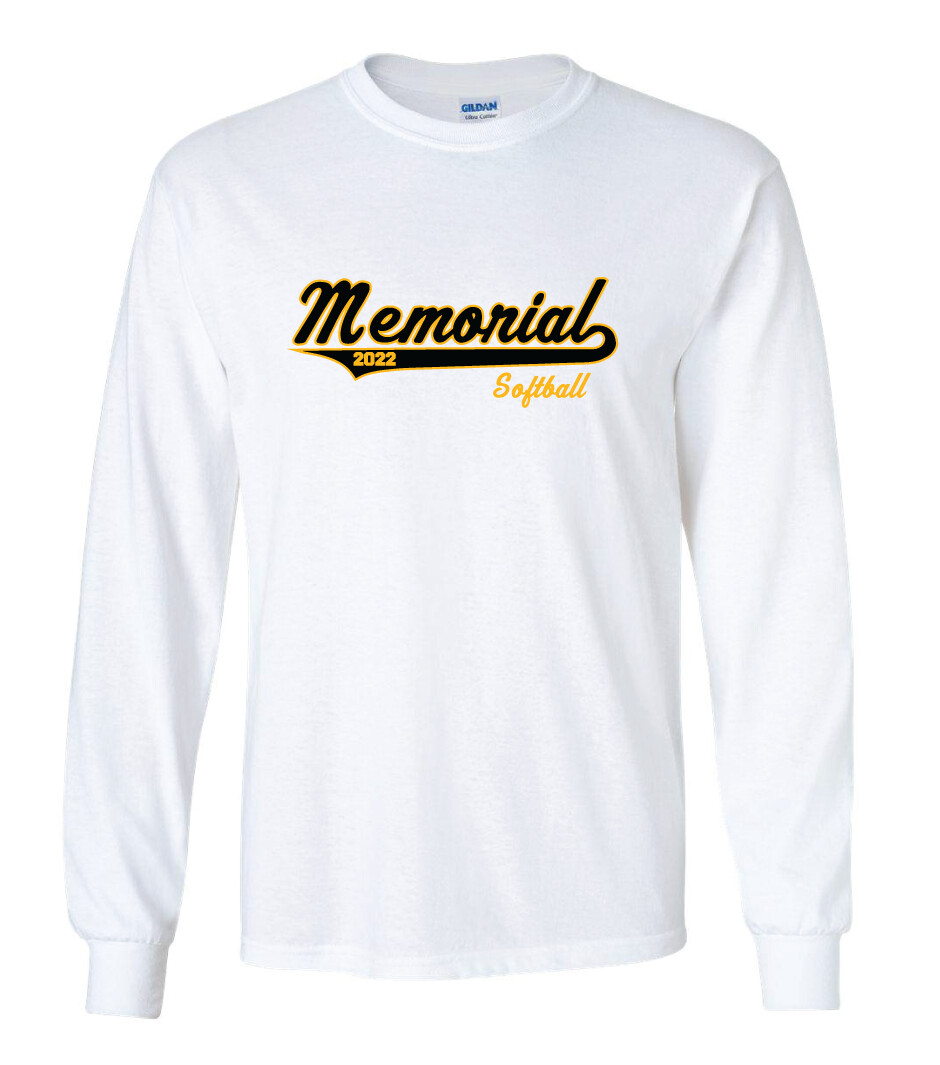 Memorial Softball - Script Design - Long Sleeve, Garment Color: White