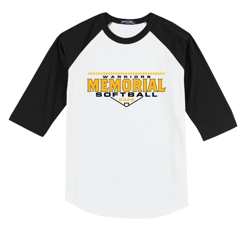 Memorial Softball - Block Design - Raglan Baseball, Garment Color: White / Black