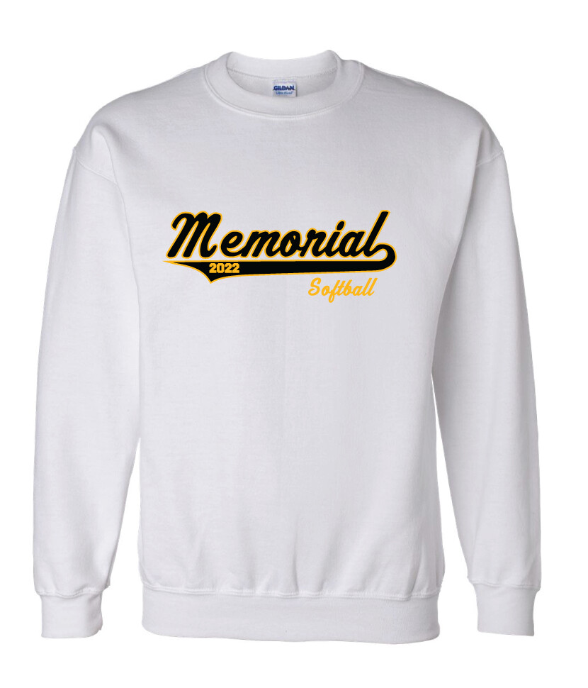 Memorial Softball - Script Design - Crew Sweatshirt, Garment Color: White