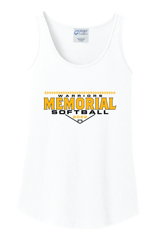Memorial Softball - Block Design - Ladies Cotton Tank, Garment Color: White