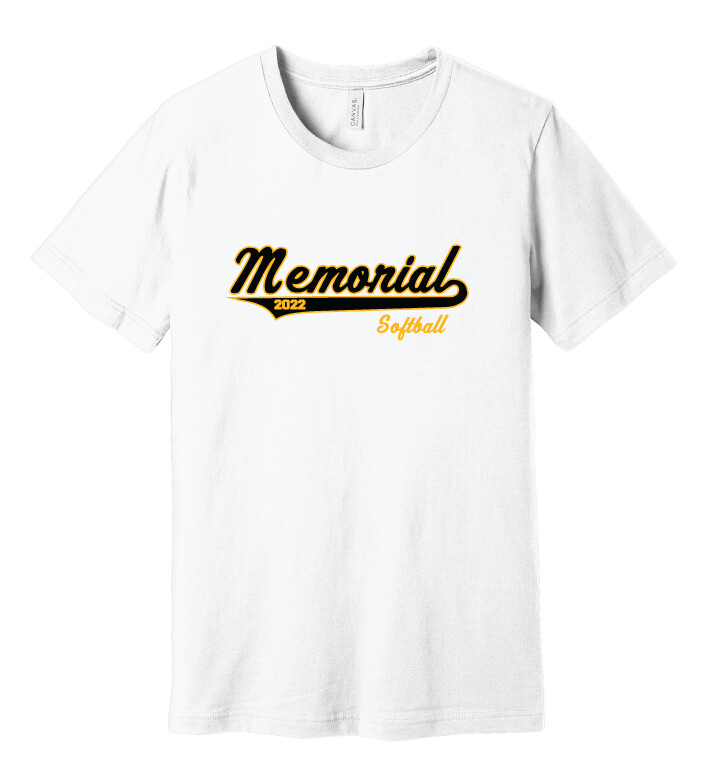 Memorial Softball - Script Design - Bella+Canvas Short Sleeve, Garment Color: White