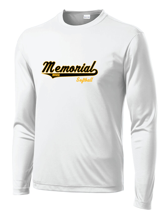 Memorial Softball - Script Design - Dri-Fit Long Sleeve, Garment Color: White