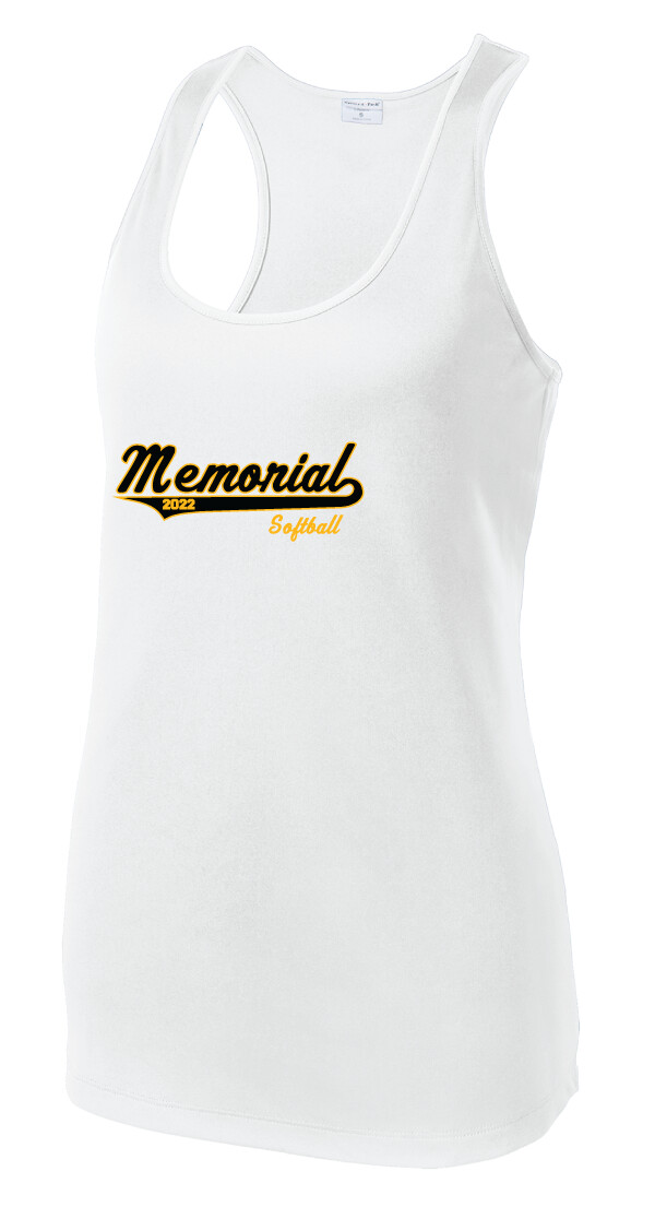 Memorial Softball - Script Design - Ladies Dri-Fit Racerback Tank, Garment Color: White