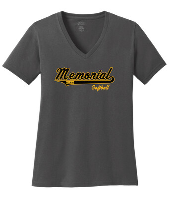 Memorial Softball - Script Design - Ladies V-Neck Short Sleeve