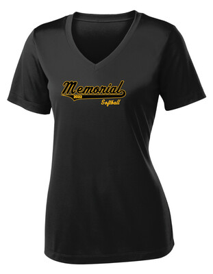 Memorial Softball - Script Design - Ladies Dri-Fit V-Neck Short Sleeve