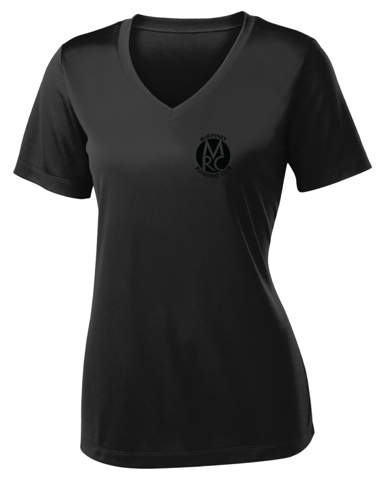 MRC - Ladies Competitor V-Neck Tee, Print Size: Small Logo, Print Color: Black, Garment Color: Black