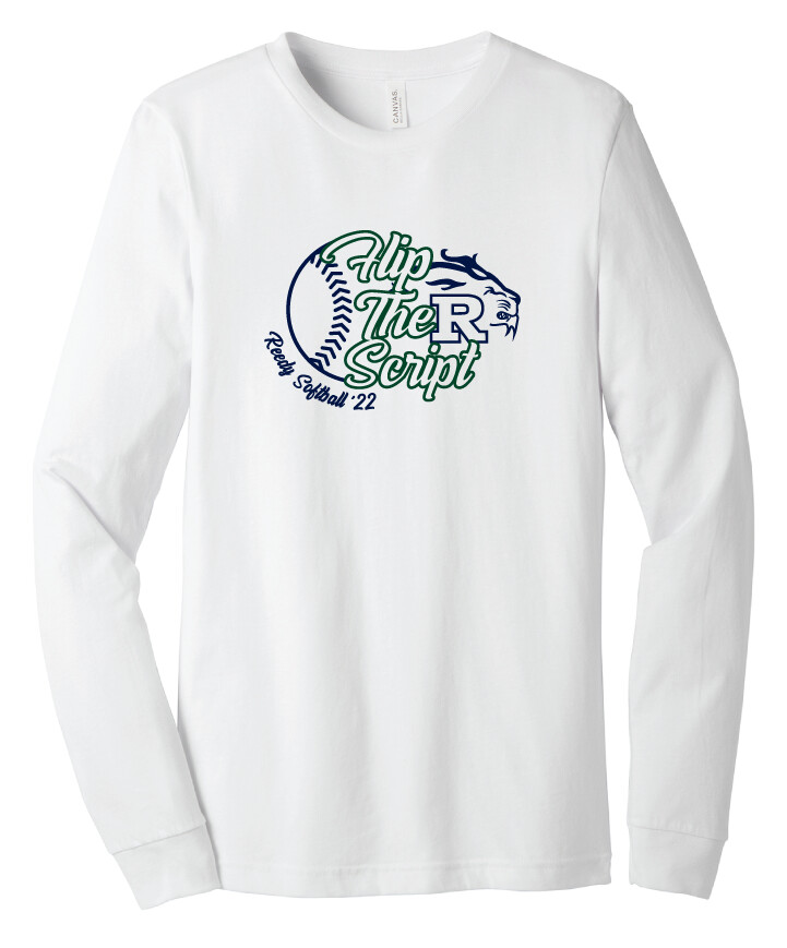 Reedy Softball - Flip the Script - Bella+Canvas Long Sleeve, Garment Color: White