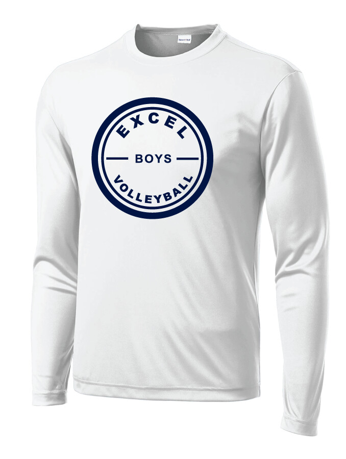 Excel Volleyball - Circle Design - Dri-Fit Long Sleeve, Garment Color: White