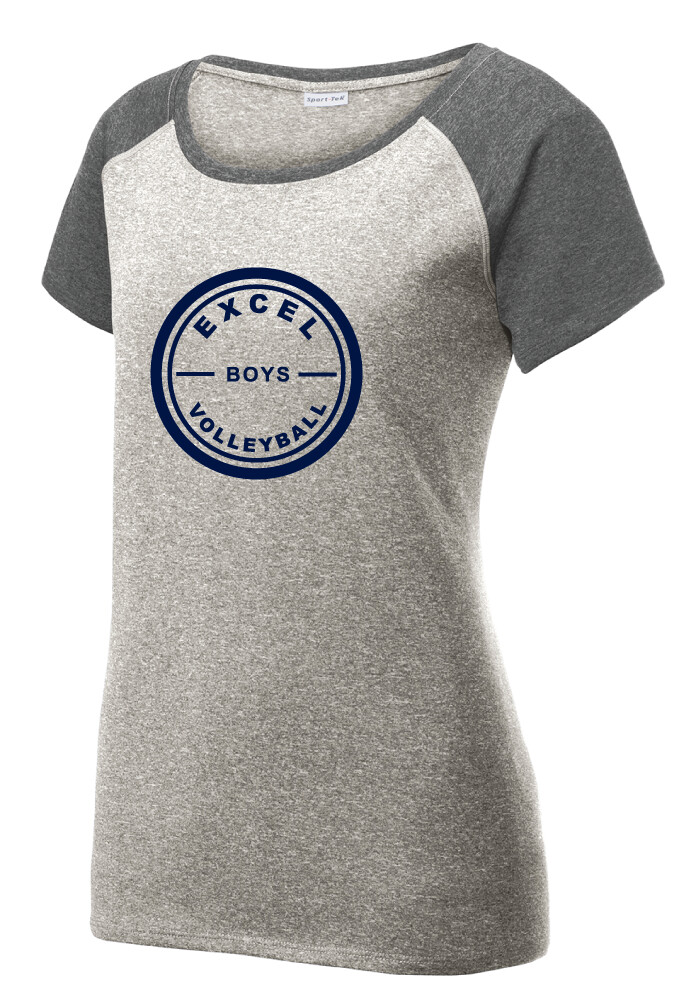 Excel Volleyball - Circle Design - Ladies Scoop Neck, Garment Color: Grey / Graphite