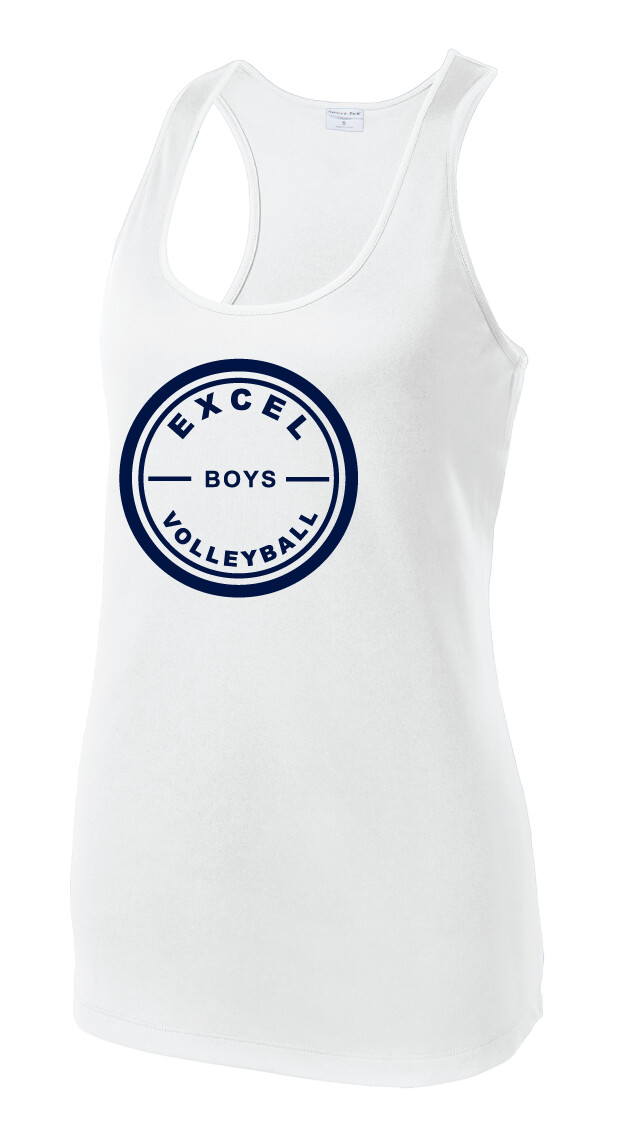 Excel Volleyball - Circle Design - Dri-Fit Racerback Tank, Garment Color: White