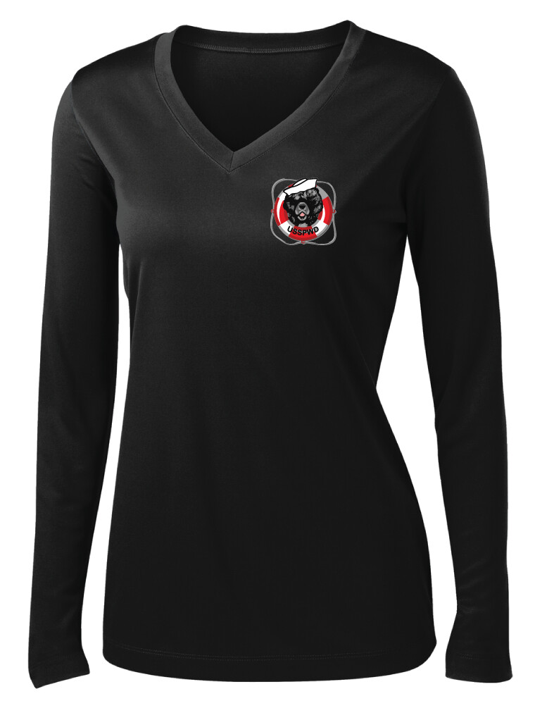 USSPWDC - Full Color - Ladies Dri-Fit V-Neck Long Sleeve, Garment Color: Black