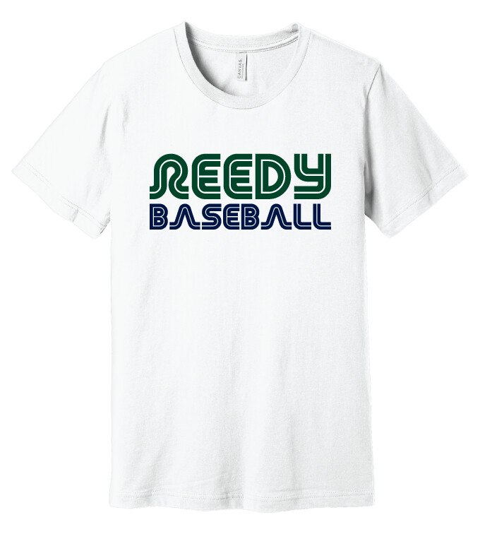 Reedy Baseball - Retro - Bella+Canvas Short Sleeve, Garment Color: White