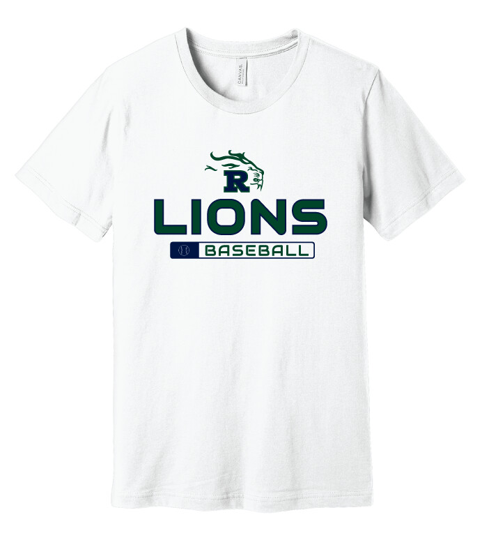 Reedy Baseball - Lions Baseball - Bella+Canvas Short Sleeve, Garment Color: White