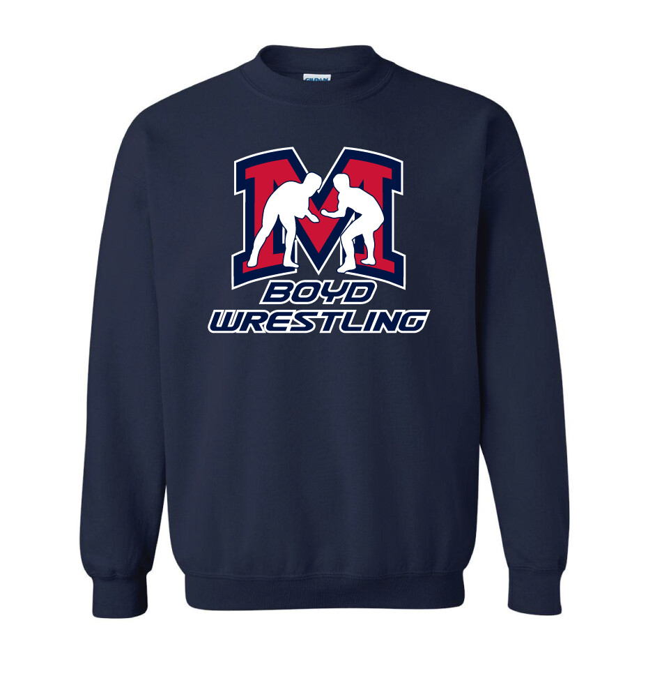 Boyd Wrestling - Big M - Crew Sweatshirt, Color: Navy