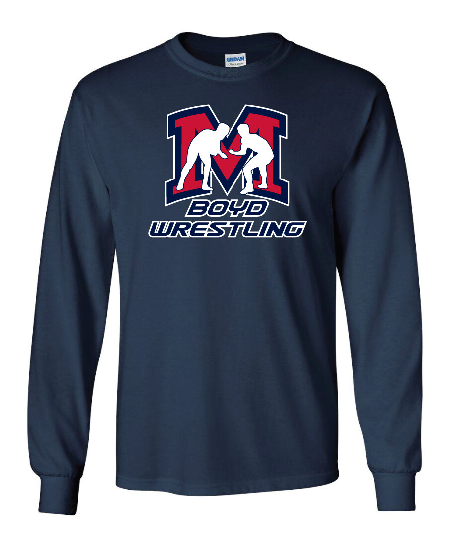 Boyd Wrestling - Big M - Long Sleeve, Color: Navy