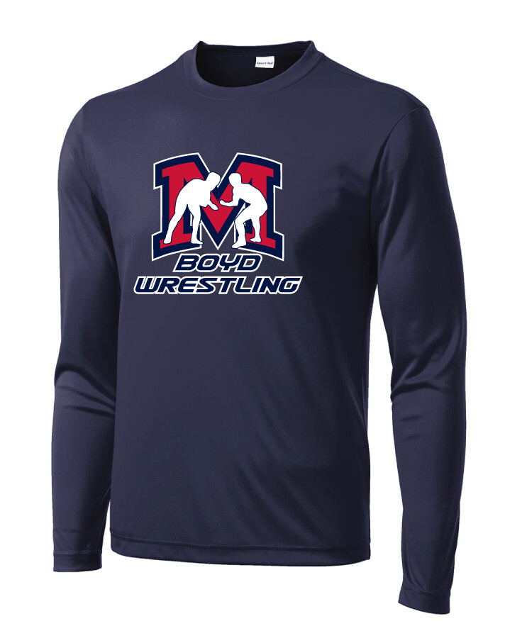 Boyd Wrestling - Big M - Dri-Fit Long Sleeve, Color: Navy