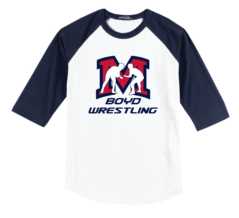 Boyd Wrestling - Big M - Raglan Baseball, Color: White / Navy