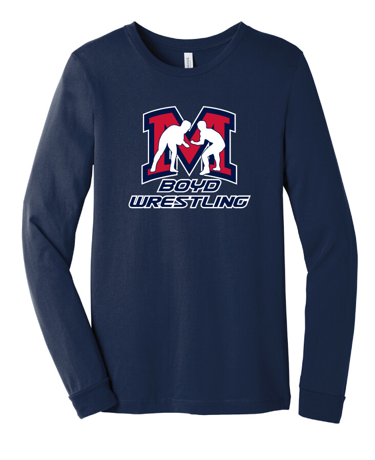 Boyd Wrestling - Big M - Bella+Canvas Long Sleeve, Color: Navy
