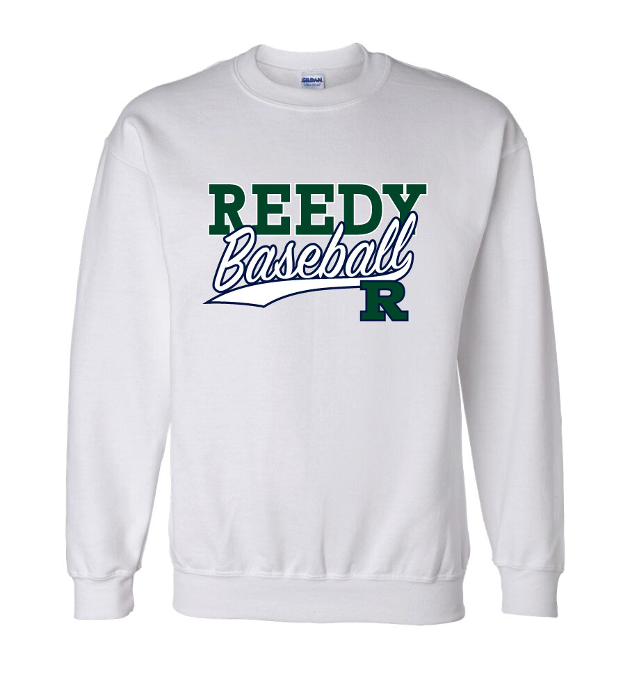 Reedy Baseball - Block Script - Crew Sweatshirt, Garment Color: White