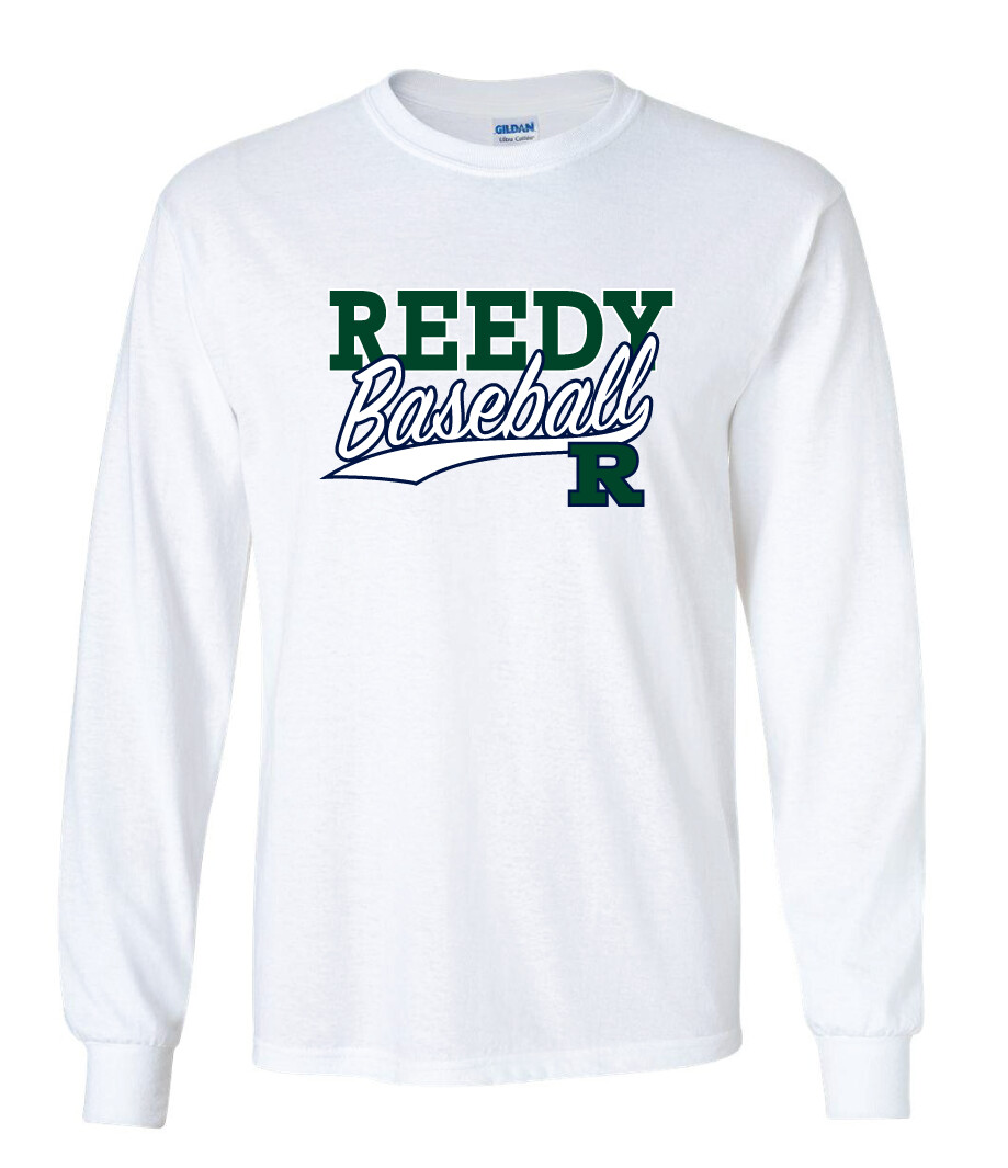 Reedy Baseball - Block Script - Long Sleeve, Garment Color: White