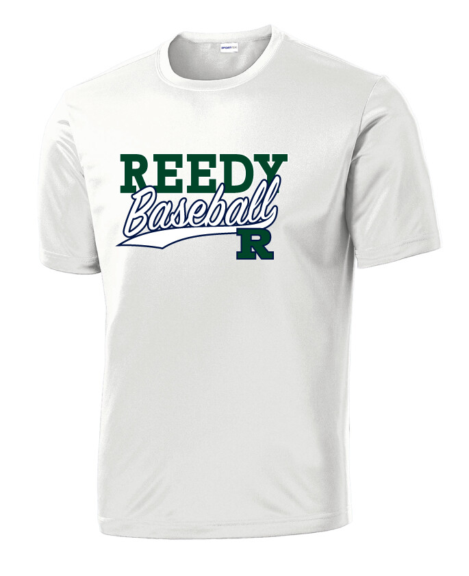 Reedy Baseball - Block Script - Dri-Fit Short Sleeve, Garment Color: White
