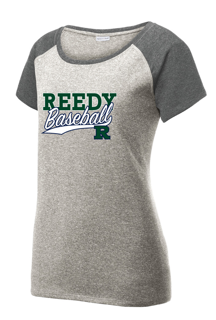 Reedy Baseball - Block Script - Heather Scoop Neck, Garment Color: Grey / Graphite
