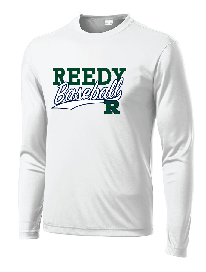 Reedy Baseball - Block Script - Dri-Fit Long Sleeve, Garment Color: White